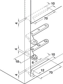 Rohový čepový závěs, Mosaz, zalomený