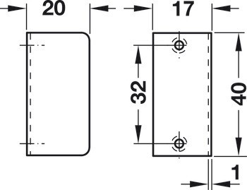 Rohový protiplech, Häfele Symo LA, k přišroubování, 40 x 20 x 17 mm