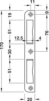 Rohový protiplech, pro bezfalcové dveře, 170 mm