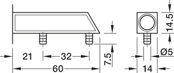 Rovné tělo adaptéru, pro mechanismus tlumeného zavírání Smove, k přišroubování pomocí vrutů do dřevotřísky