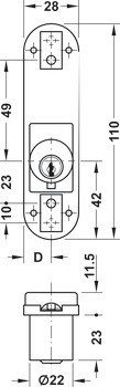 Rozvorový zámek, S vložkou s pinovými stavítky, standardní profil, backset 14 mm, bez příčné závory