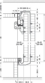 Sada bez pojezdové kolejnice, Häfele Slido Classic 50 VF SR