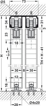 Kování pro posuvné dveře, HAWA Porta 60/100 HM/HMD, sada bez pojezdové kolejnice
