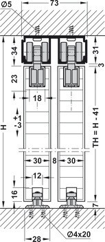 Kování pro posuvné dveře, Hawa Porta 60/100 HM/HMD, sada bez pojezdové kolejnice