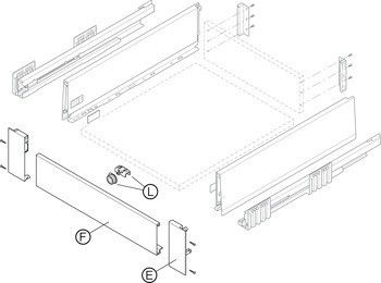 Sada čelního držáku pro vnitřní zásuvku, Blum Merivobox, systémová výška K