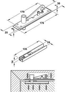 Sada čepového závěsu, pro podlahový zavírač, Startec