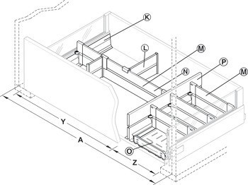 Sada držáku příčného dělítka, Blum Orga-Line, pro Tandembox antaro, pro systémovou výšku M s relingem D