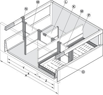 Sada držáku příčného dělítka, Blum Orga-Line, pro Tandembox intivo Boxcover/Boxcap, systémová výška L