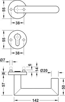 Sada dveřních klik, Häfele Startec model PDH 4106, nerez, požárně odolné dveře
