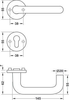 Sada dveřních klik, FSB ASL® model 11 1070/12 1070, hliník