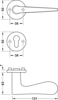 Sada dveřních klik, FSB ASL® model 11 1144/12 1144, hliník