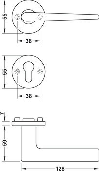 Sada dveřních klik, FSB ASL® model 11 1005/12 1005, nerez