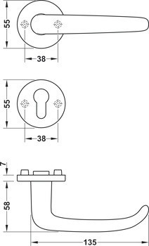 Sada dveřních klik, FSB ASL® model 11 1023/12 1023, nerez