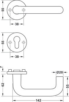 Sada dveřních klik, FSB ASL® model 11 1070/12 1070, nerez