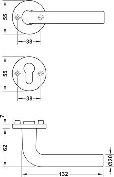 Sada dveřních klik, FSB ASL® model 11 1075/12 1075, nerez