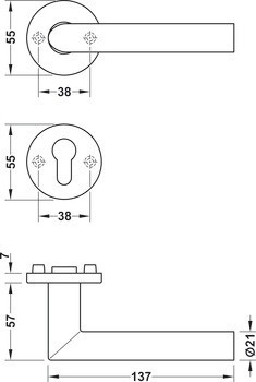 Sada dveřních klik, FSB ASL® model 11 1076/12 1076, nerez