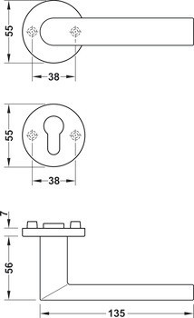 Sada dveřních klik, FSB ASL® model 11 1108/12 1108, nerez