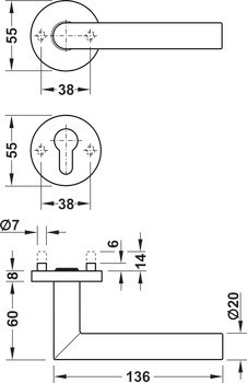 Sada dveřních klik, nerez, Startec, PDH4103, dlouhý štít