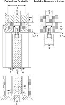 Sada kolejnic, pro řešení dveří do kapsy, pro Häfele Slido D-Line11 50I / 80I / 120I, 50L / 80L / 120L, 50J / 80J / 120J kování pro posuvné dveře