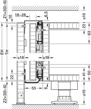 Sada kování pro otočné dveře skříně, Hawa-Concepta III 25/35 Pull