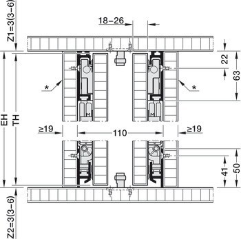 Sada kování pro otočné dveře skříně, Hawa-Concepta III 25/35 Pull