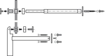 Sada kování šatní skříně, pro dřevěné a skleněné panely, montáž na stěnu, nerez
