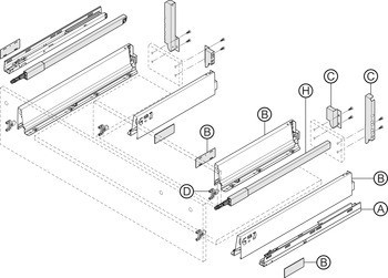 Sada kování zadního panelu, Pro bočnice zásuvky pod dřez, Blum Tandembox Antaro