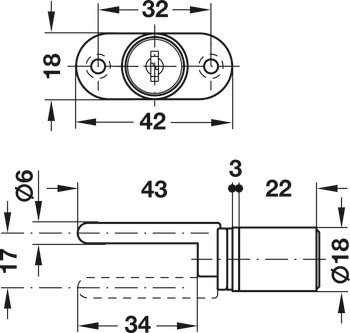 Sada otočného zámku centrálního zamykání, Häfele Symo EC Pure E1, s pevnou vložkou s plátkovými stavítky, pro montáž do čelního panelu