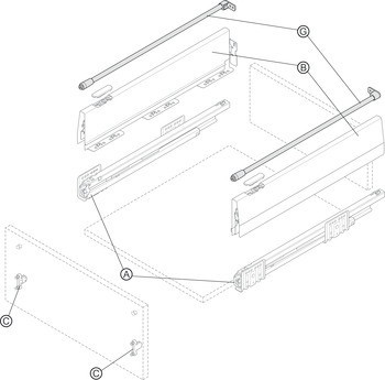 Sada podélného relingu, kulaté, Häfele Matrix Box P Plus