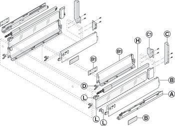 Sada podélného relingu, Tandembox antaro, pro výsuv skříňky pod dřez