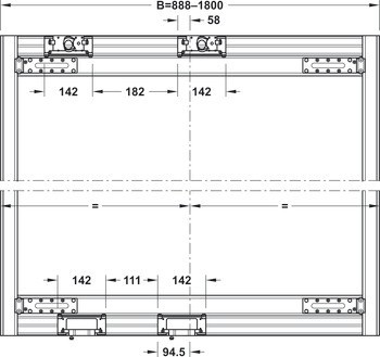 Sada pro dveře s hliníkovým rámem, pro Häfele Slido F-Flush51 60A, sada s hliníkovým rámečkem, úchytkový profil, dělicí profil a montážní materiál