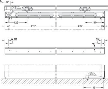 Kování pro posuvné dveře, Hawa Porta 60/100 HMD, sada s pojezdovou kolejnicí