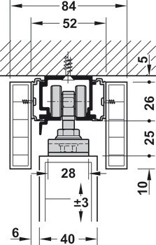 Kování pro posuvné dveře, Hawa Porta 60/100 H, sada s pojezdovou kolejnicí