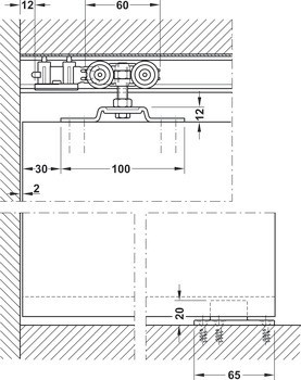 Kování pro posuvné dveře, Hawa Porta 45 H, sada s pojezdovou kolejnicí