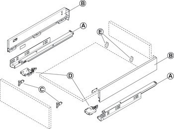 Sada zásuvky, Häfele Matrix Box Slim A Synchro, výška bočnice zásuvky 89 mm, plnovýsuv