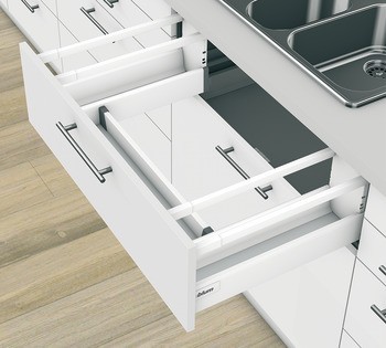 Sada zásuvky, vhodné pro bočnice zásuvky Tip-On Blumotion, Blum Tandembox Antaro a čelní výsuv pro skříňku pod dřez Blum Tandembox Antaro