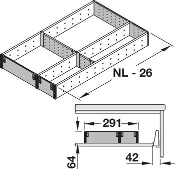 Sady systému vnitřní organizace, Blum Orga-Line, Tandembox, pro zásuvky systémové výšky M, výška bočnice 83 mm