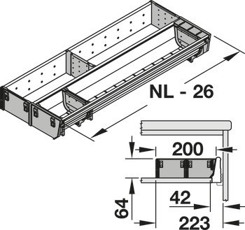 Sady systému vnitřní organizace, Blum Orga-Line, Tandembox, pro zásuvky systémové výšky M, výška bočnice 83 mm