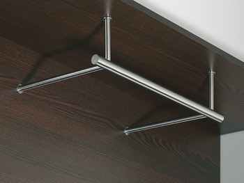 Šatní tyč, montáž pod polici a na dřevěný zadní panel, nerez