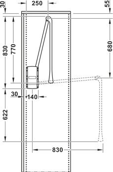 Sklopná tyč, 2004, pro montáž na boční panel, nosnost 10 kg