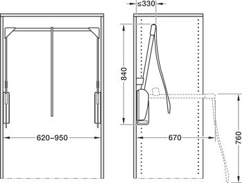 Sklopná tyč, Nosnost 10 kg, pro montáž na stěnu