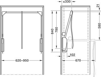 Sklopná tyč, Nosnost 10 kg, pro montáž na stěnu