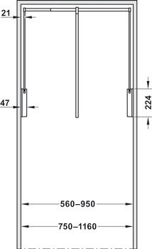 Sklopná tyč, S integrovaným mechanismem tlumeného zavírání, pro světlou šířku korpusu 750–1100 mm