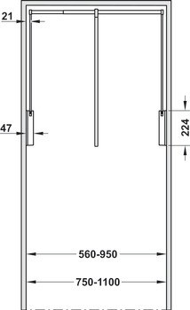 Sklopná tyč, S integrovaným mechanismem tlumeného zavírání, pro světlou šířku korpusu 750–1100 mm