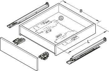 Skrytý výsuv, Blum Movento 760 H plnovýsuv, nosnost do 40 kg, ocel, montáž na základnu, se zajišťovacím kováním, artikl identický s předchůdcem
