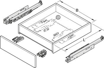 Skrytý výsuv, Blum Movento 760 H plnovýsuv, nosnost do 40 kg, ocel, povrchová montáž, se zajišťovacím kováním, artikl identický s předchůdcem
