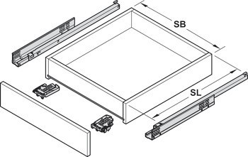 Skrytý výsuv, Blum Tandem 550 H částečný výsuv, nosnost do 30 kg, ocel