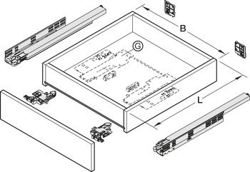 Skrytý výsuv, Grass Dynapro, plnovýsuv, nosnost do 40 kg, ocel, povrchová montáž, zajišťovací kování
