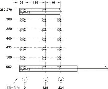 Skrytý výsuv, Häfele Matrix Runner UM A25, částečný výsuv, nosnost do 25 kg