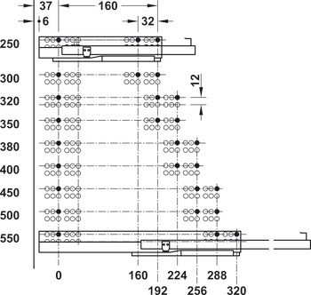 Skrytý výsuv, Häfele Matrix Runner UM S25, částečný výsuv, nosnost do 25 kg